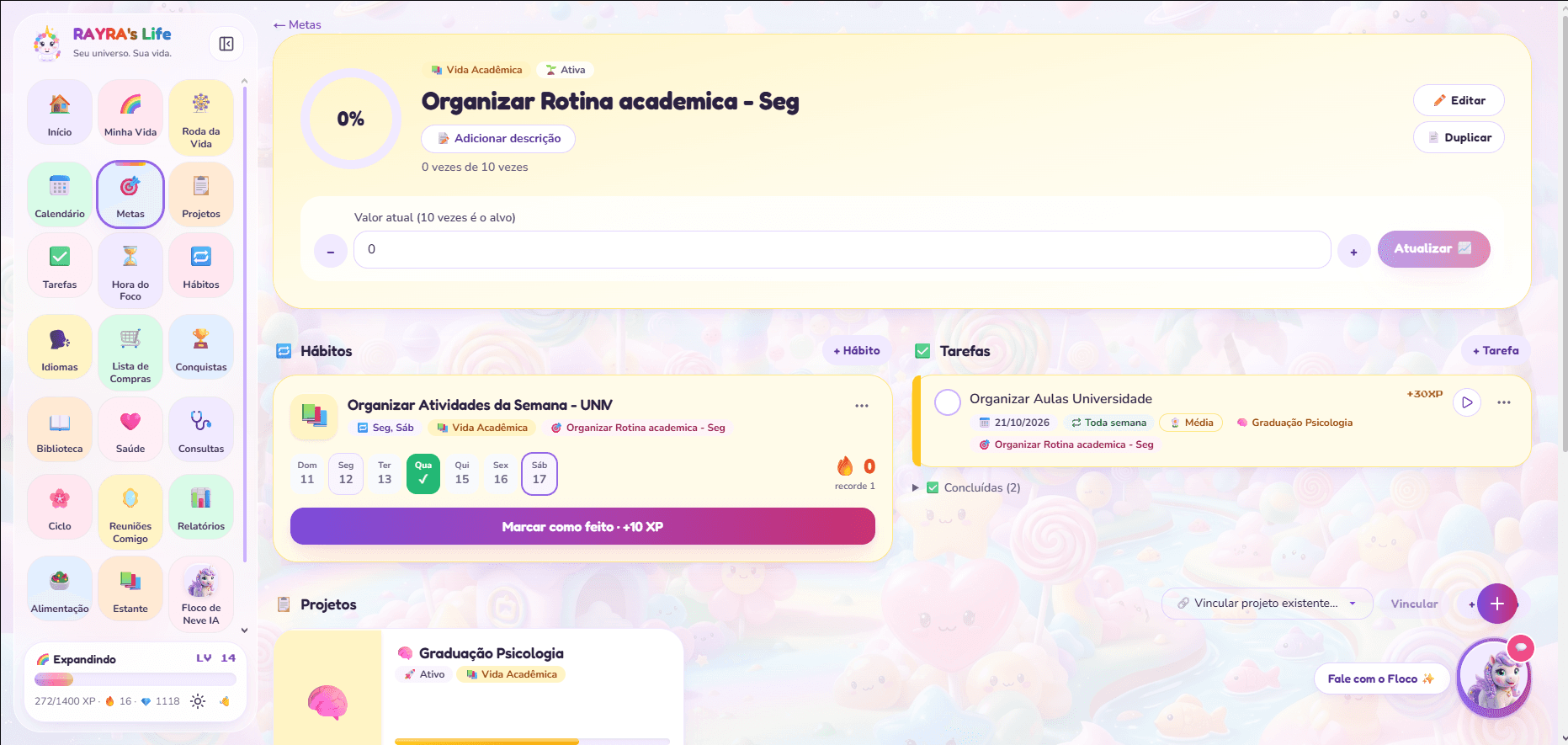 Detalhe de uma meta com o plano de ação