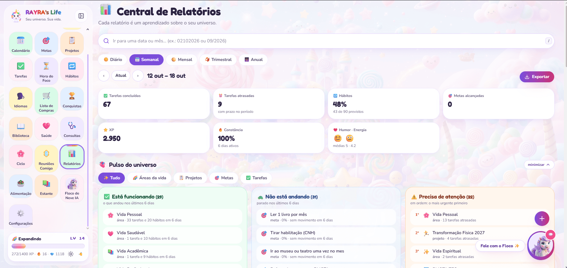 Relatório com gráficos de evolução